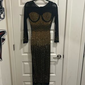 Long sleeve bedazzled sheer dress